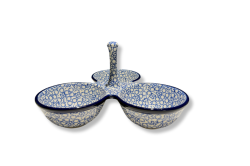 B43 Bunzlau drie vaks schaal met handvat (oog) 3355X Overige Schalen